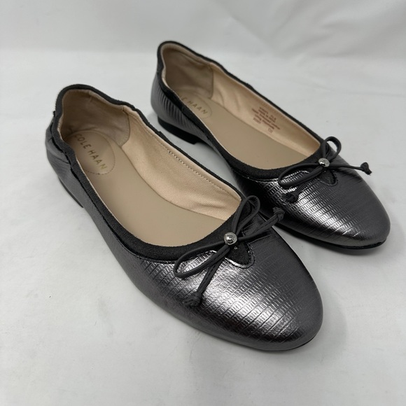 Cole Haan Keira Ballet Flats Pewter Lizard Embossed Leather Women’s 7.5 B NEW - Picture 2 of 9
